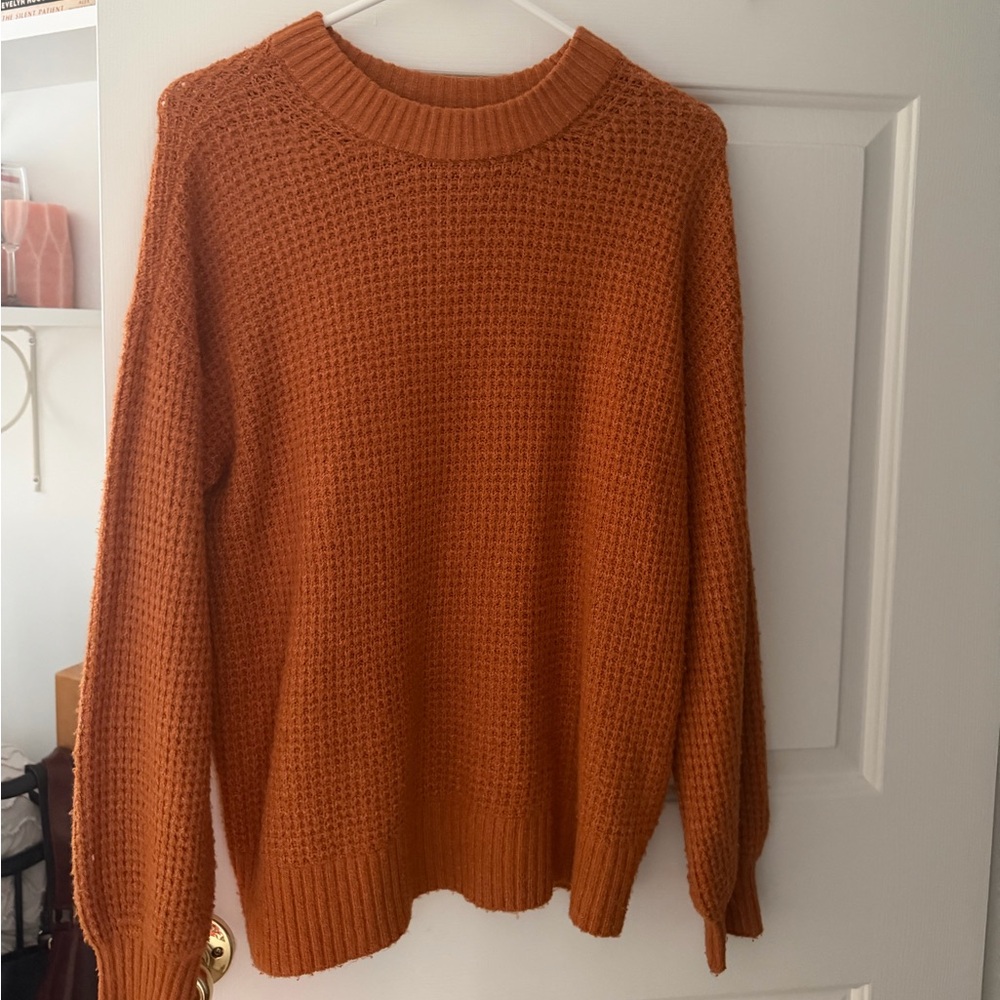 Burnt Orange Waffle Knit Sweater